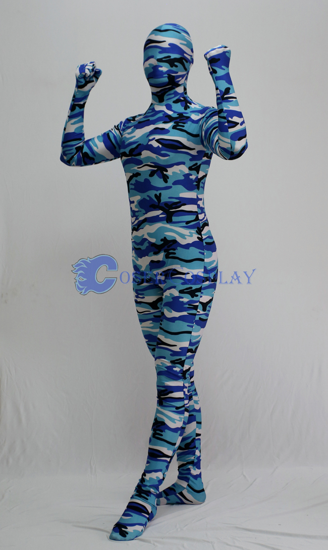 Blue White Camouflage Full Body Suit